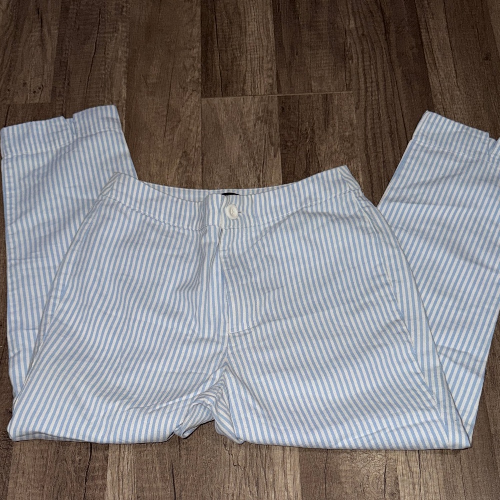 Blue and White Striped capris